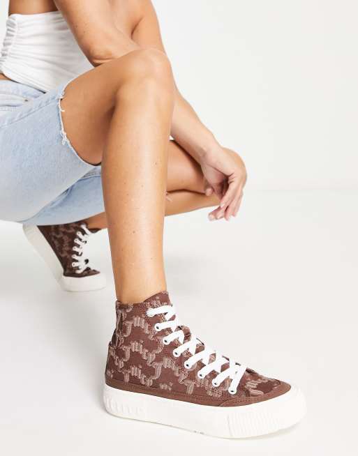 Juicy Couture Violet monogram high top trainers in brown | ASOS