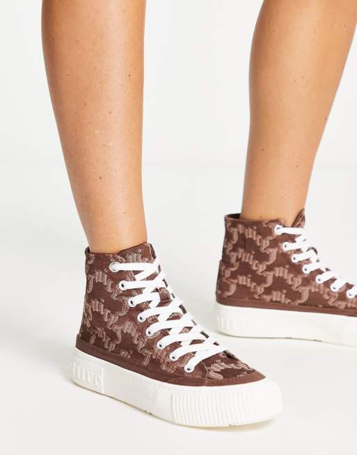 Juicy Couture Violet monogram high top trainers in brown | ASOS