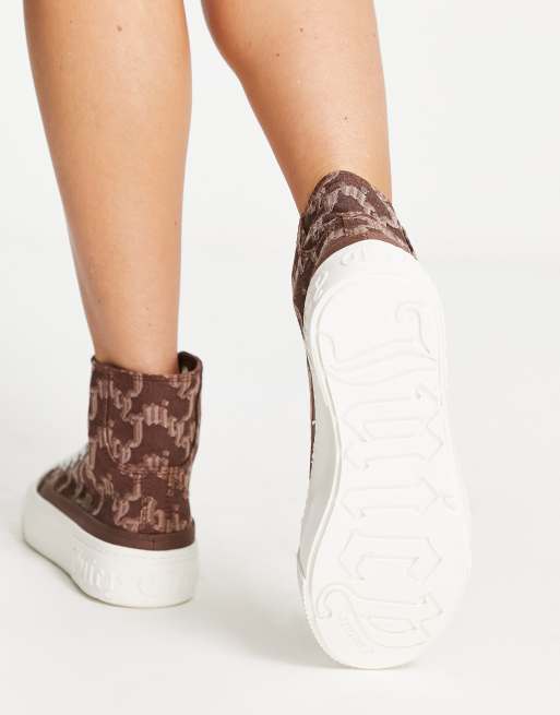 Juicy Couture Violet monogram high top trainers in brown | ASOS