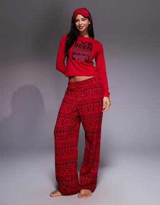 Juicy Couture - Weihnachtliches Pyjama-Set in Rot mit „Ive Been So Good"-Slogan und Augenmaske