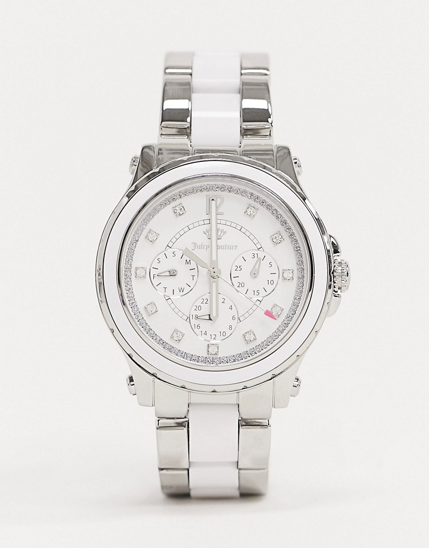 Juicy Couture White Watch with Crown Logo Detail-Silver