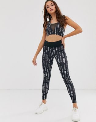Juicy Couture - Workout legging met gekleurd gothic-logo en mesh inzetstukken-Zwart