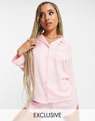 Juicy Couture X ASOS co-ord oversized satin pyjama shirt in pink