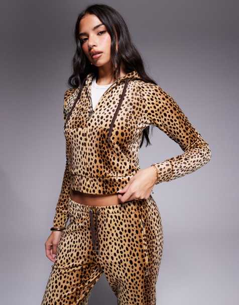 Juicy Couture x ASOS exclusive zip up hoodie in natural cheetah brown (part of a set) - view 1