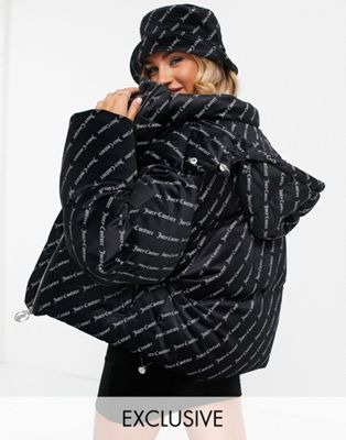Juicy Couture x ASOS printed puffer jacket in black