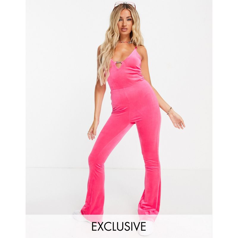  Designer Juicy Couture x - Tuta jumpsuit rosa con barra