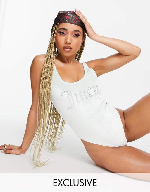 Juicy Couture x ASOS – Wysoko wycięty strój kąpielowy w kolorze miętowej zieleni