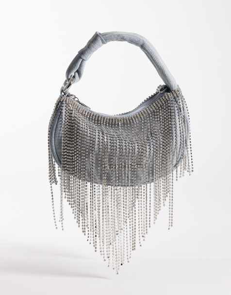 Juicy Couture Y2K silver diamante chain denim shoulder bag in light wash blue - view 1