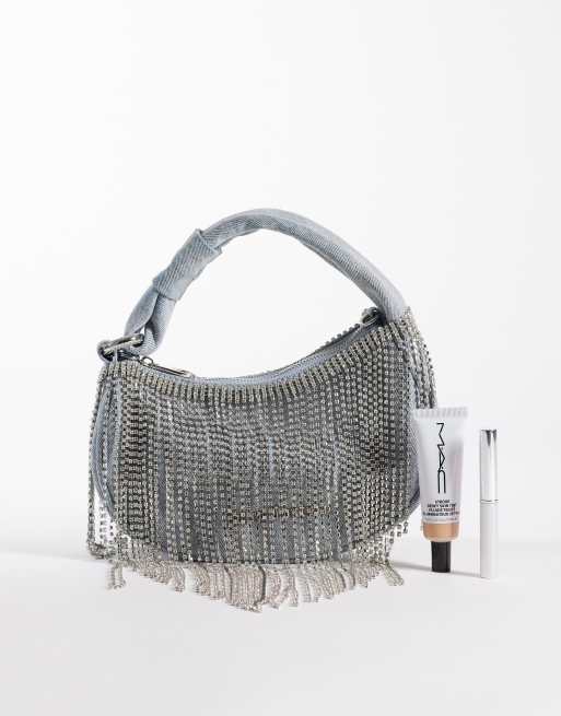 Juicy Couture Y2K silver diamante chain denim shoulder bag in light wash blue, 2 of 4