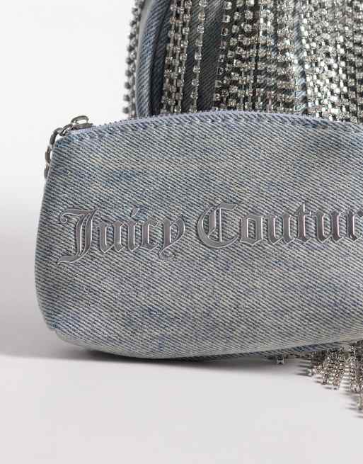 Juicy Couture Y2K silver diamante chain denim shoulder bag in light wash blue, 3 of 4