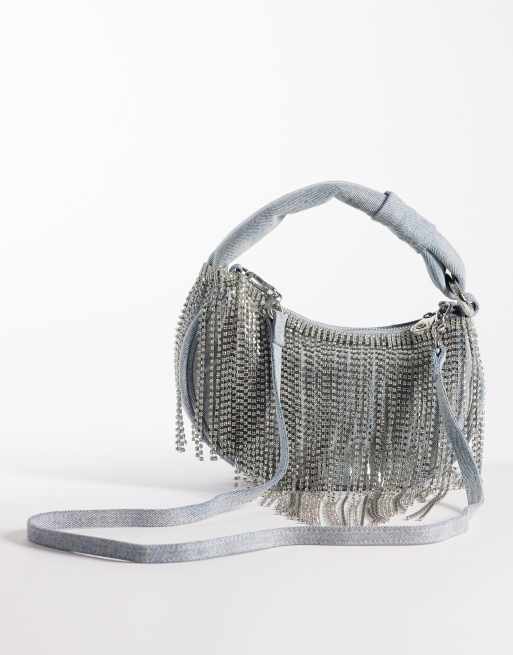 Juicy Couture Y2K silver diamante chain denim shoulder bag in light wash blue, 4 of 4
