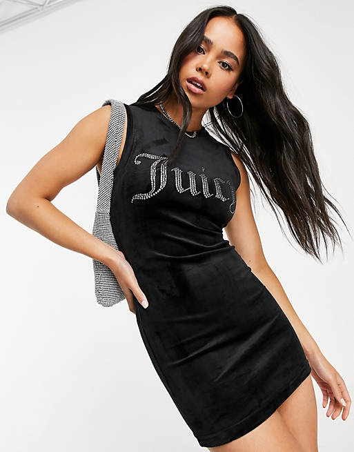 Juicy Couture Yasmina velour sleeveless mini dress in black