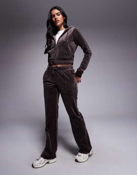 Juicy Couture zip up velour co-ord in brown - view 1