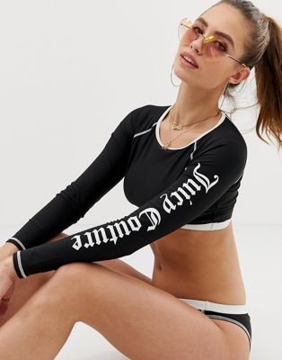 Juicy Couture - Zwemtop tegen uitslag met contrasterend logo-Zwart