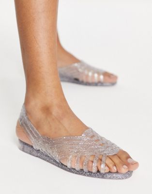 Juju jelly flat sandals in clear glitter