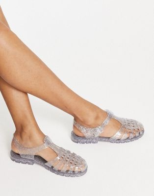 Juju jelly flat shoes in clear glitter
