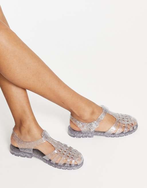 Juju jelly flat shoes in clear glitter ASOS