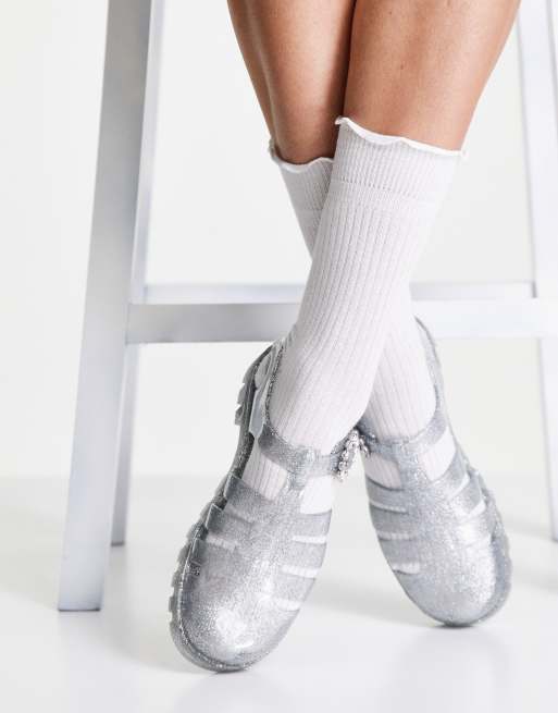 Juju jelly flat shoes in clear silver glitter | ASOS