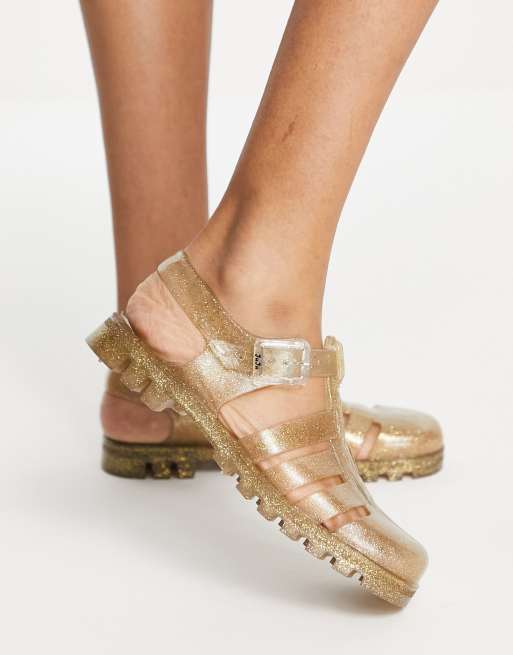 Juju jelly flat shoes in gold glitter ASOS