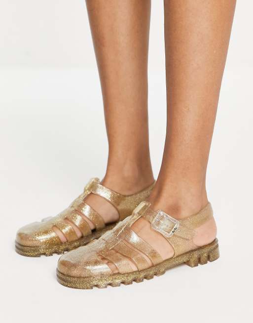 Juju jelly flat shoes in gold glitter | ASOS