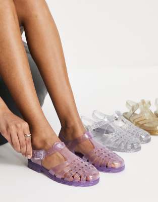 Juju jelly flat shoes in lilac glitter