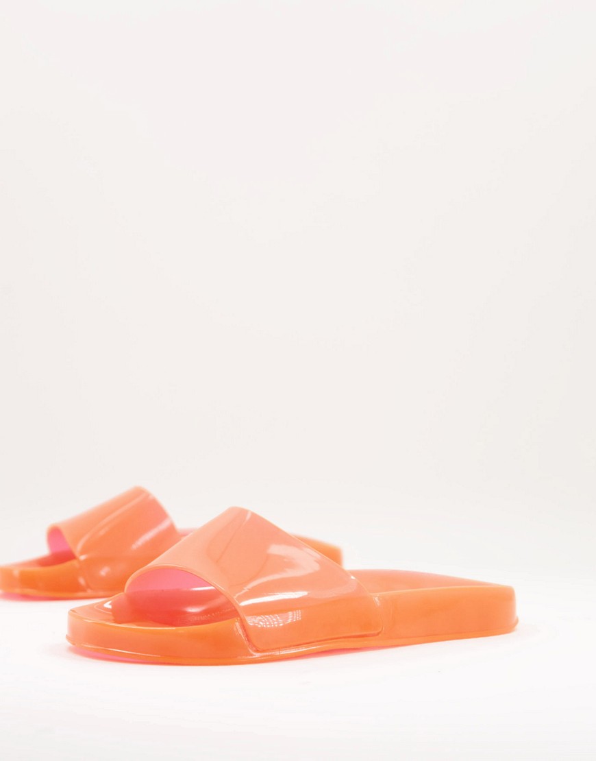 Juju jelly flat slides in bright coral-Pink