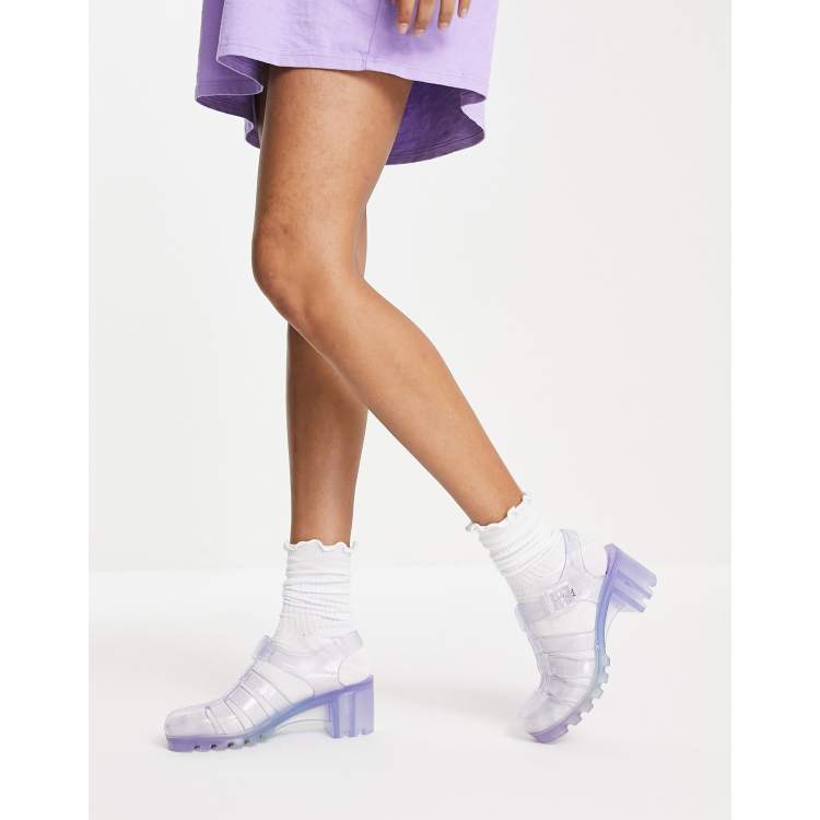 Juju jelly heeled shoes in clear and rainbow | ASOS