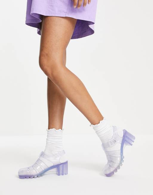 Juju jelly heeled shoes in clear and rainbow ASOS