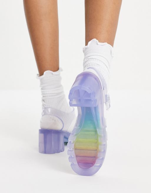 Juju jelly heeled shoes in clear and rainbow ASOS