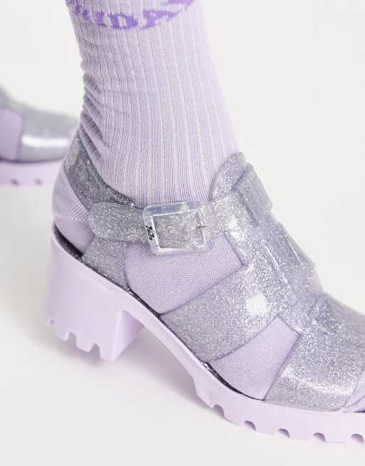 Juju jelly heeled shoes in clear glitter with lilac contrast sole | ASOS