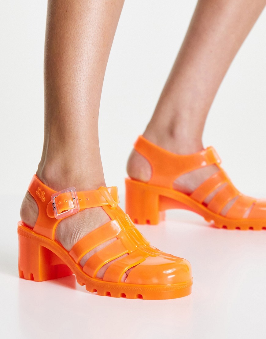 Juju jelly heeled shoes in coral-Pink