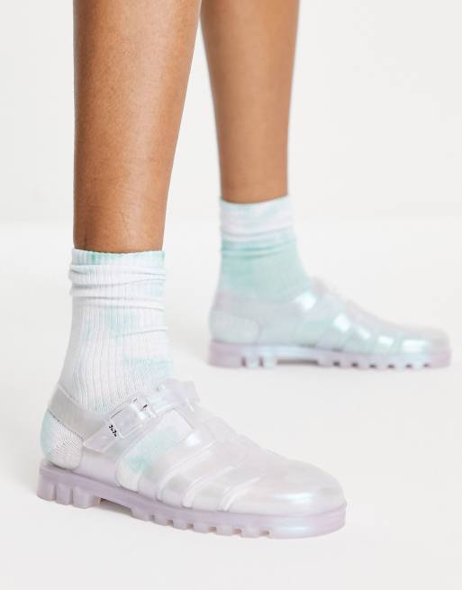 Juju - Platte jellyschoenen in iriserend met regenboogkleurige zool