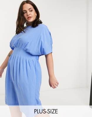 Junarose gathered waist midi dress in blue-Blues