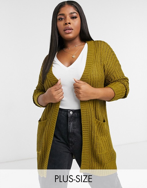 Junarose knit cardigan with pockets in green