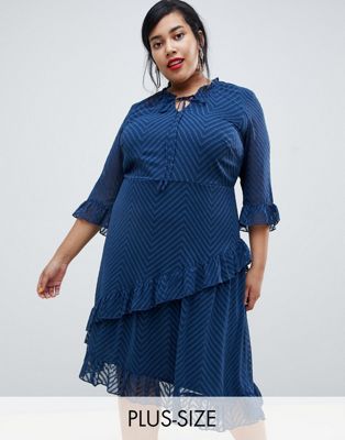 Junarose - Mini-jurk met asymmetrische franje in marineblauw