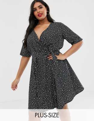 black and white spotted wrap dress
