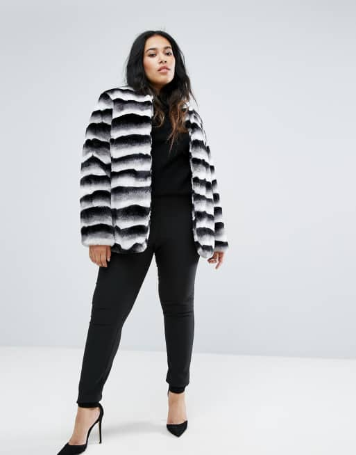 Striped faux outlet fur coat