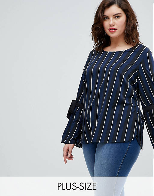 Junarose Striped Woven Top With Tie Sleeve