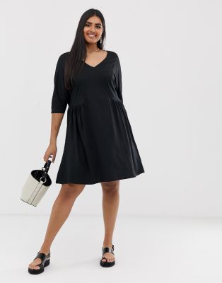 black v neck jersey dress