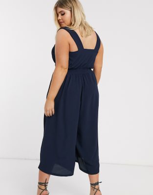 navy v neck jumpsuit