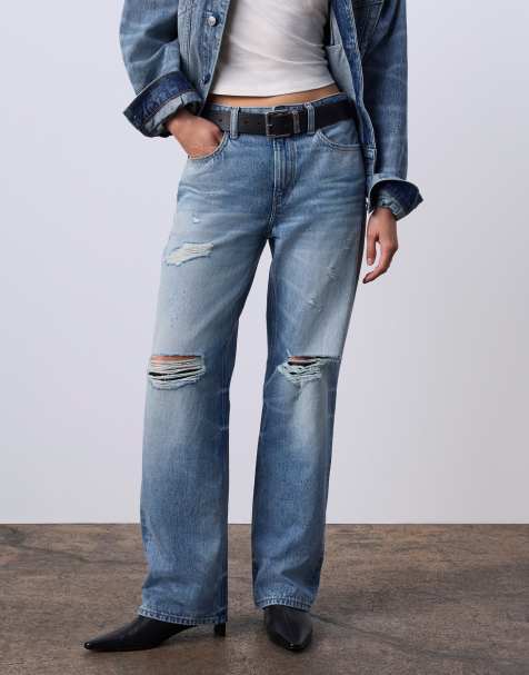 Jung Kook for Calvin Klein 90s straight leg jeans with rips in blue - view 1
