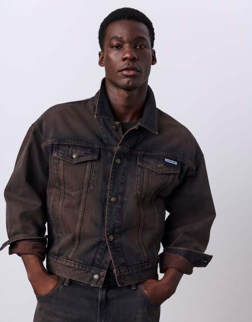 L   JUNG KOOK デニムジャケット BROWN Calvin Klein Jeans x Jung Kook cropped trucker jacket and jeans