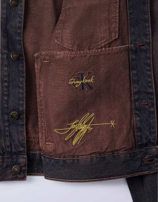 Jung Kook for Calvin Klein cropped trucker jacket in brown acid