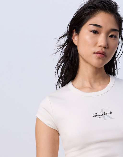 Jung Kook for Calvin Klein monogram graphic t-shirt in off-white