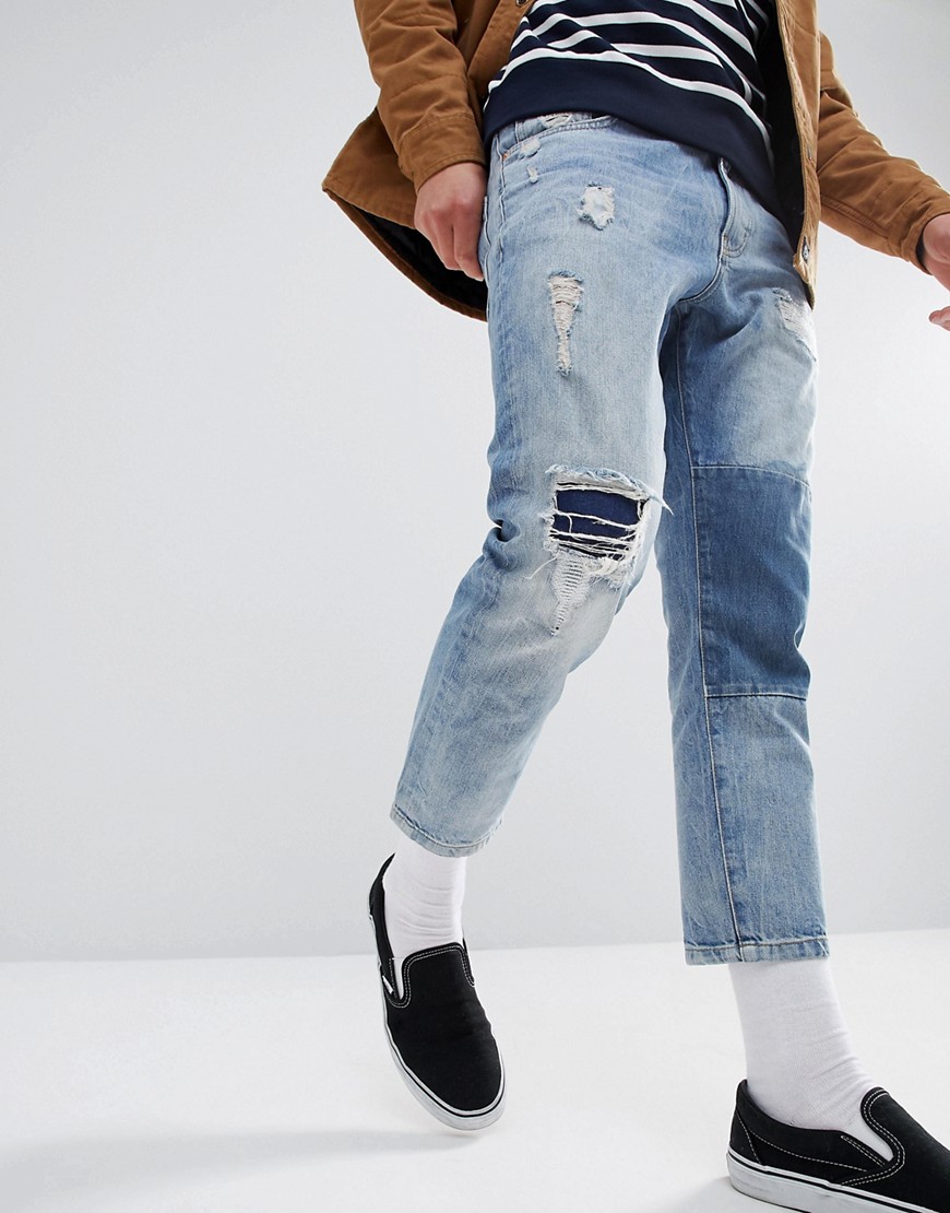 Just Junkies - Cropped jeans met patches-Blauw