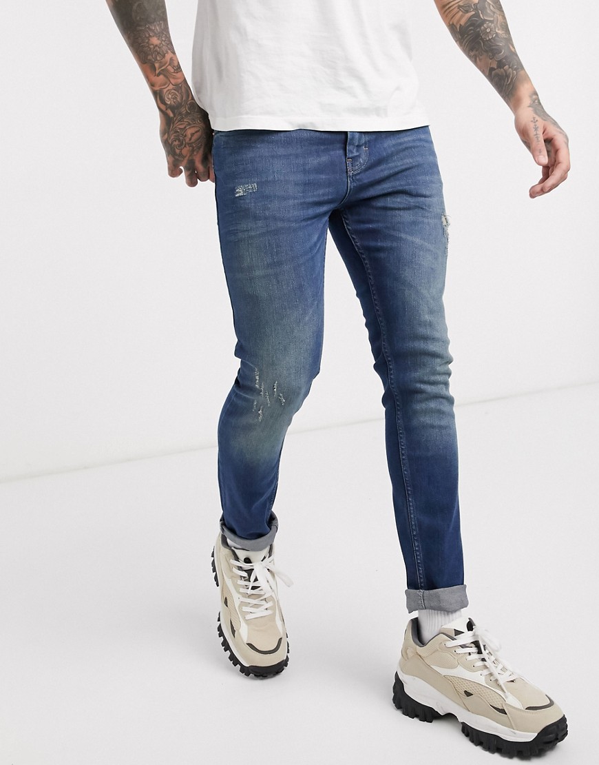 Just Junkies - Jeans skinny a lavaggio medio effetto invecchiato-Blu