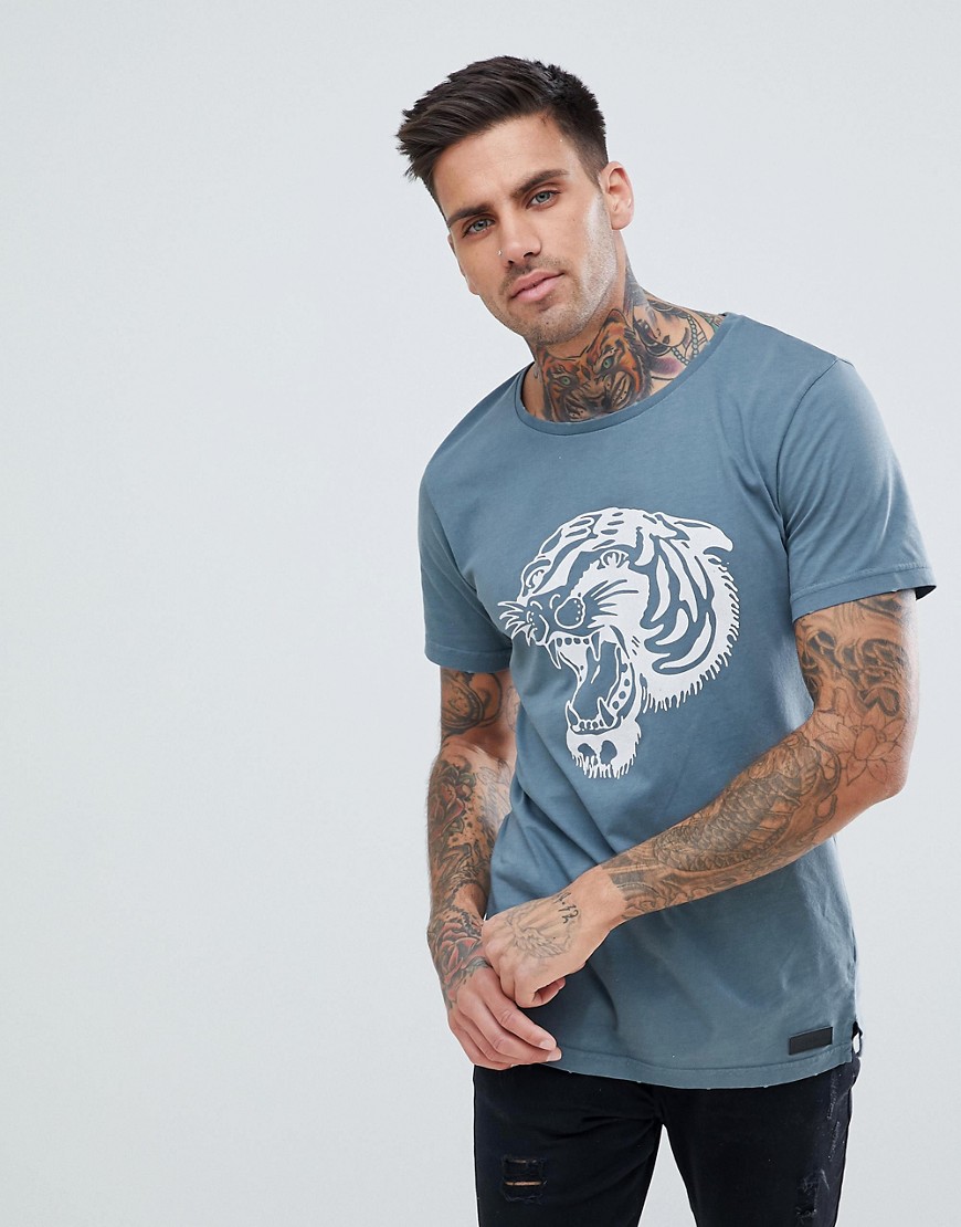 Just Junkies - T-Shirt med tigerprint-Blå