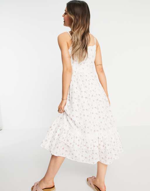 Just Me Cami Strap Maxi Dress With Frill Hem In Ditsy Floral Print Asos