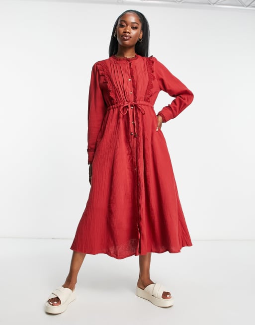 Asos red best sale lace midi dress