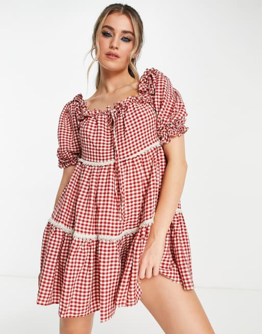 Asos red gingham outlet dress